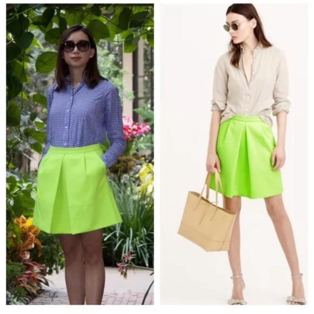 J Crew Front Pleat Citrus Lemon Neon Skirt Size 00